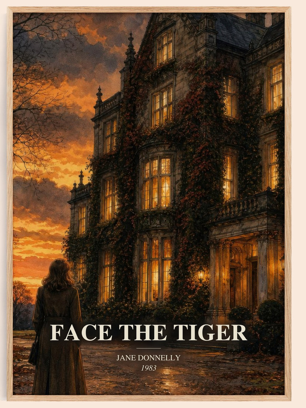 Face The Tiger watercolour book poster by Jane Donnelly – framed literary art print