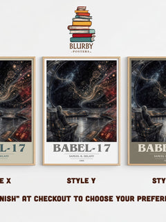Babel-17 book cover print in frame leaning in hallway – sci fi wall art