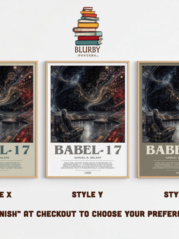 Babel-17 bookish print in frame leaning in hallway – sci fi wall art
