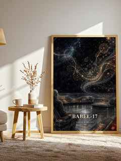 Babel-17 watercolour print in frame leaning in hallway – sci fi wall art