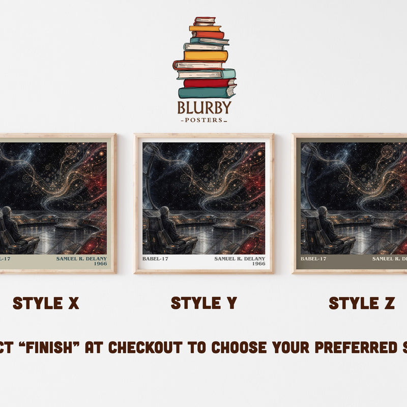 Babel-17 literary print in frame leaning in hallway – sci fi wall art