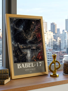 Babel-17 book cover print framed by window – literary home decor