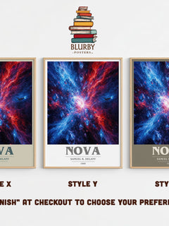 Nova book cover print in frame leaning in hallway – sci fi wall art