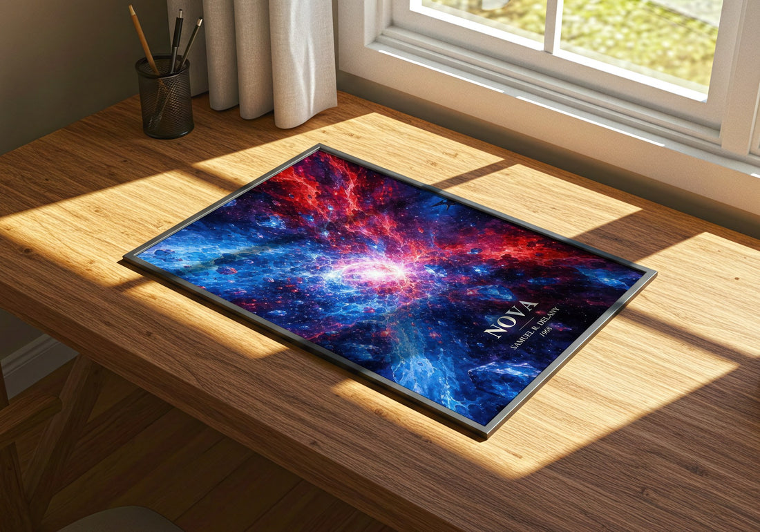 Nova watercolour book poster framed on wall – sci fi wall art