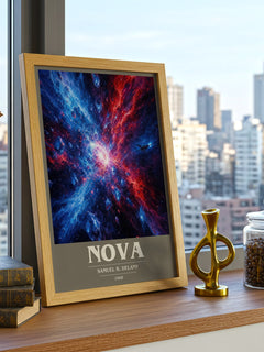 Nova book cover print framed by window – literary home decor