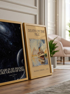 Stars in my pocket like grains of sand watercolour print framed by window – literary home decor