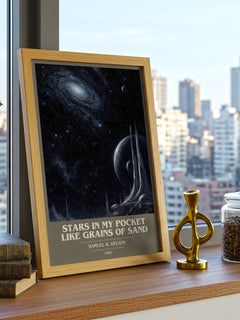 Stars in my pocket like grains of sand book cover print framed by window – literary home decor