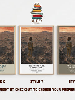 We Who Are About To... book cover print in frame leaning in hallway – sci fi wall art