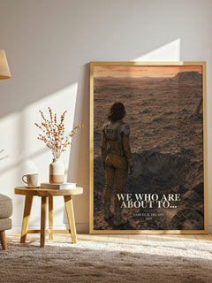 We Who Are About To... watercolour print in frame leaning in hallway – sci fi wall art
