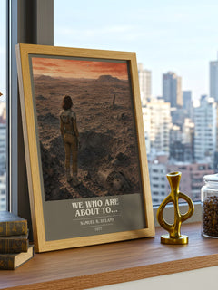 We Who Are About To... book cover print framed by window – literary home decor