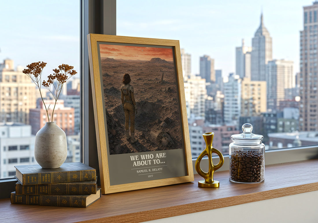 We Who Are About To... book cover print framed by window – literary home decor