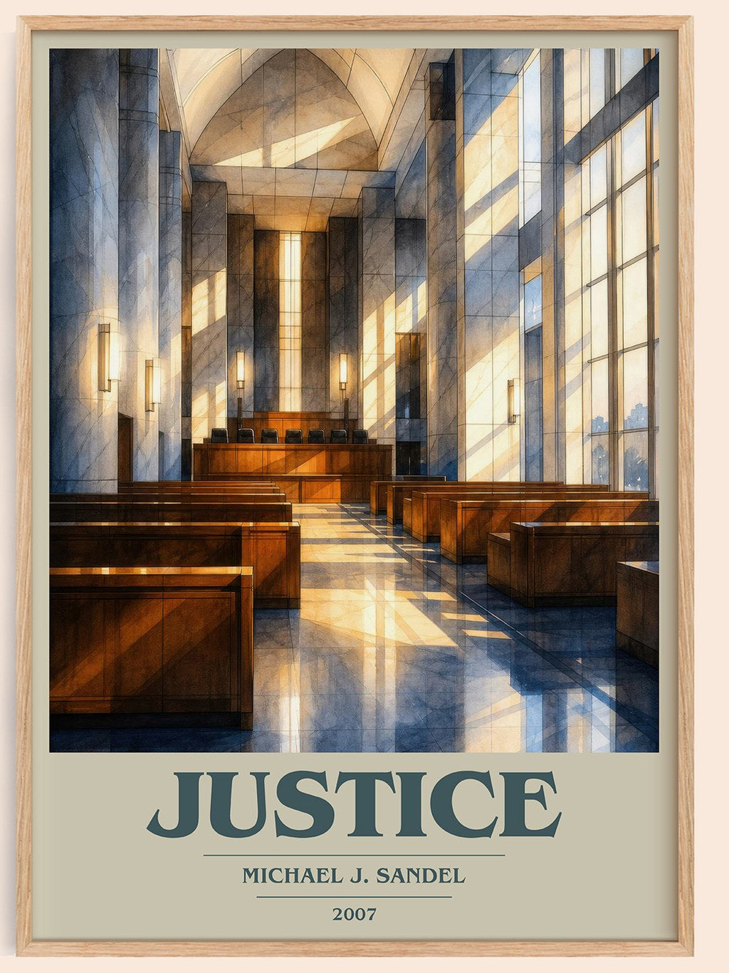 Justice book cover book poster by Michael J. Sandel – framed literary art print