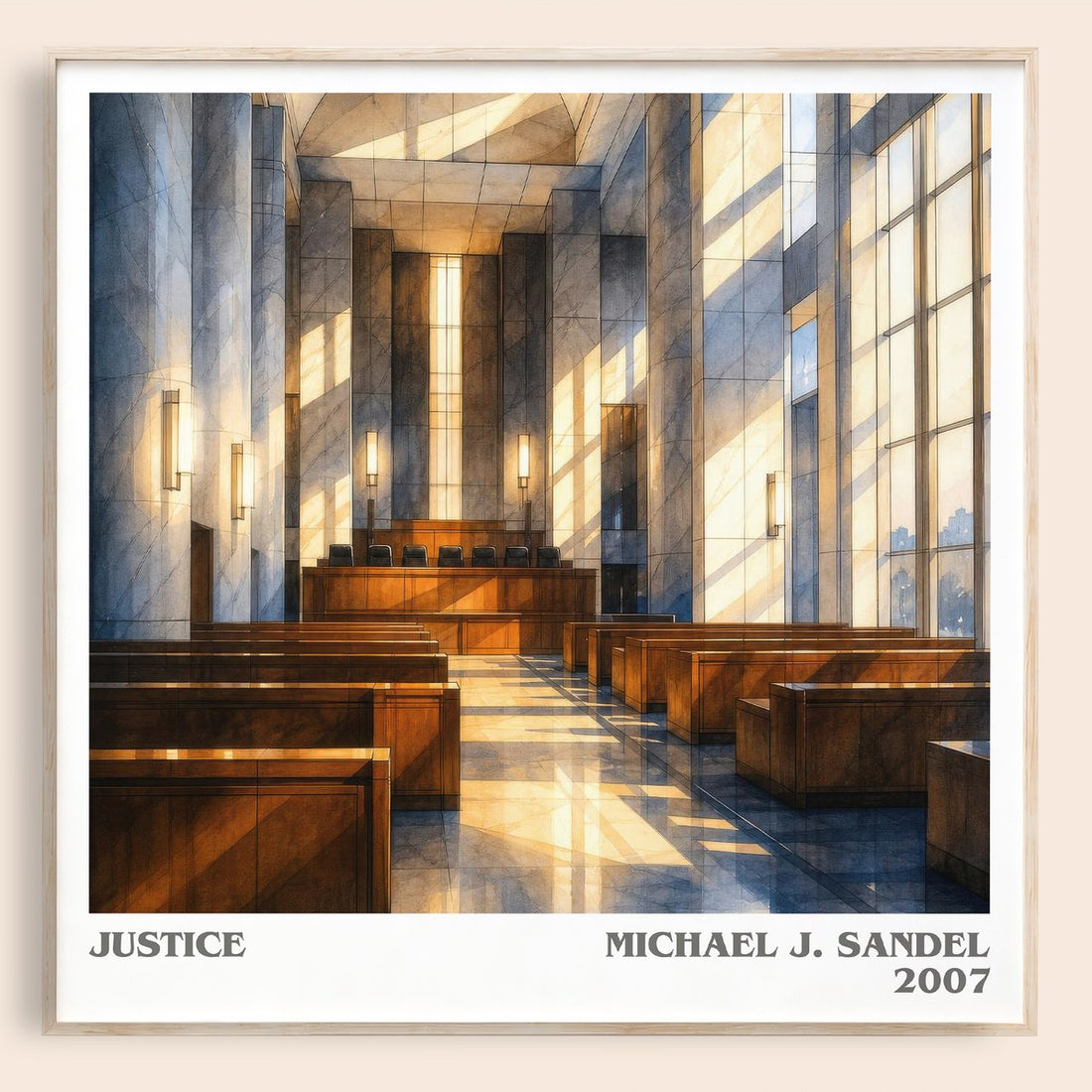 Justice literary book poster by Michael J. Sandel – framed literary art print