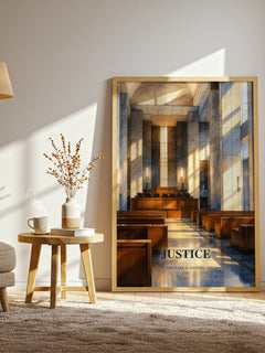Justice watercolour print in frame leaning in hallway – philosophy wall art