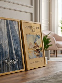 The Tyranny of Merit watercolour print framed by window – literary home decor