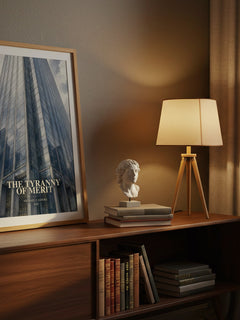 The Tyranny of Merit watercolour print on bookshelf – Michael J. Sandel fan gift
