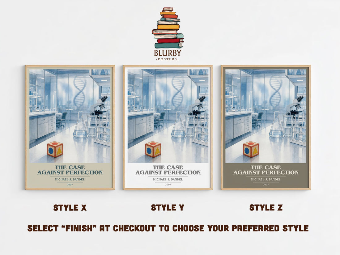 The Case against Perfection book cover print in frame leaning in hallway – philosophy wall art (mockup)