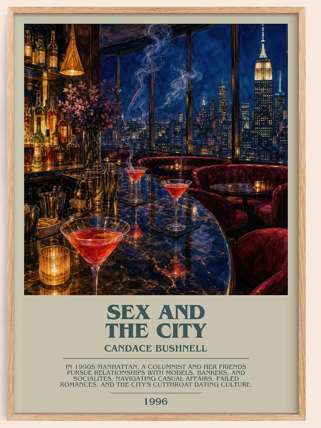 Sex and the City bookish book poster by Candace Bushnell – framed literary art print