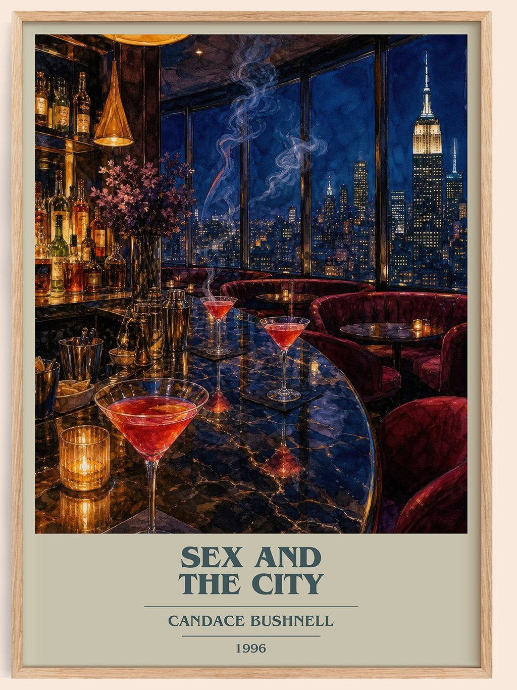 Sex and the City book cover book poster by Candace Bushnell – framed literary art print