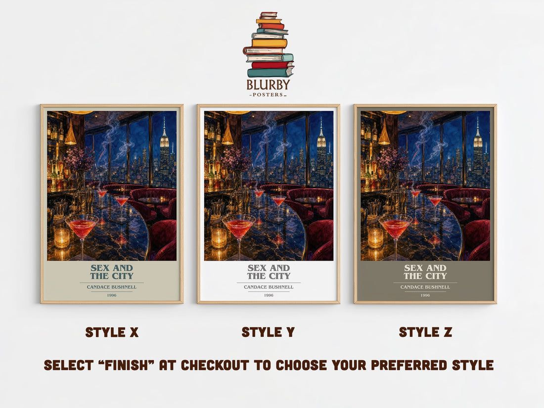 Sex and the City book cover print in frame leaning in hallway – contemporary fiction wall art (mockup)