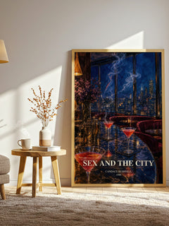Sex and the City watercolour print in frame leaning in hallway – contemporary fiction wall art