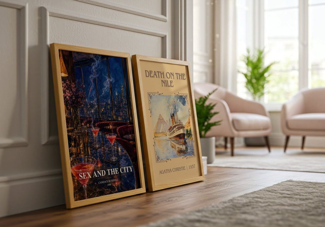 Sex and the City watercolour print framed by window – literary home decor
