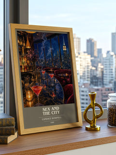 Sex and the City book cover print framed by window – literary home decor