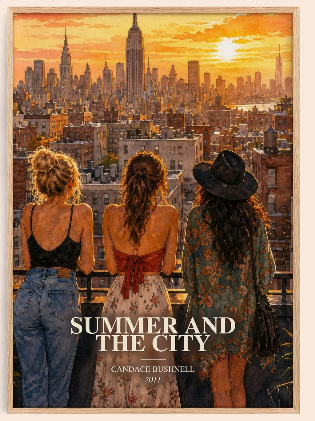 Summer and the city watercolour book poster by Candace Bushnell – framed literary art print