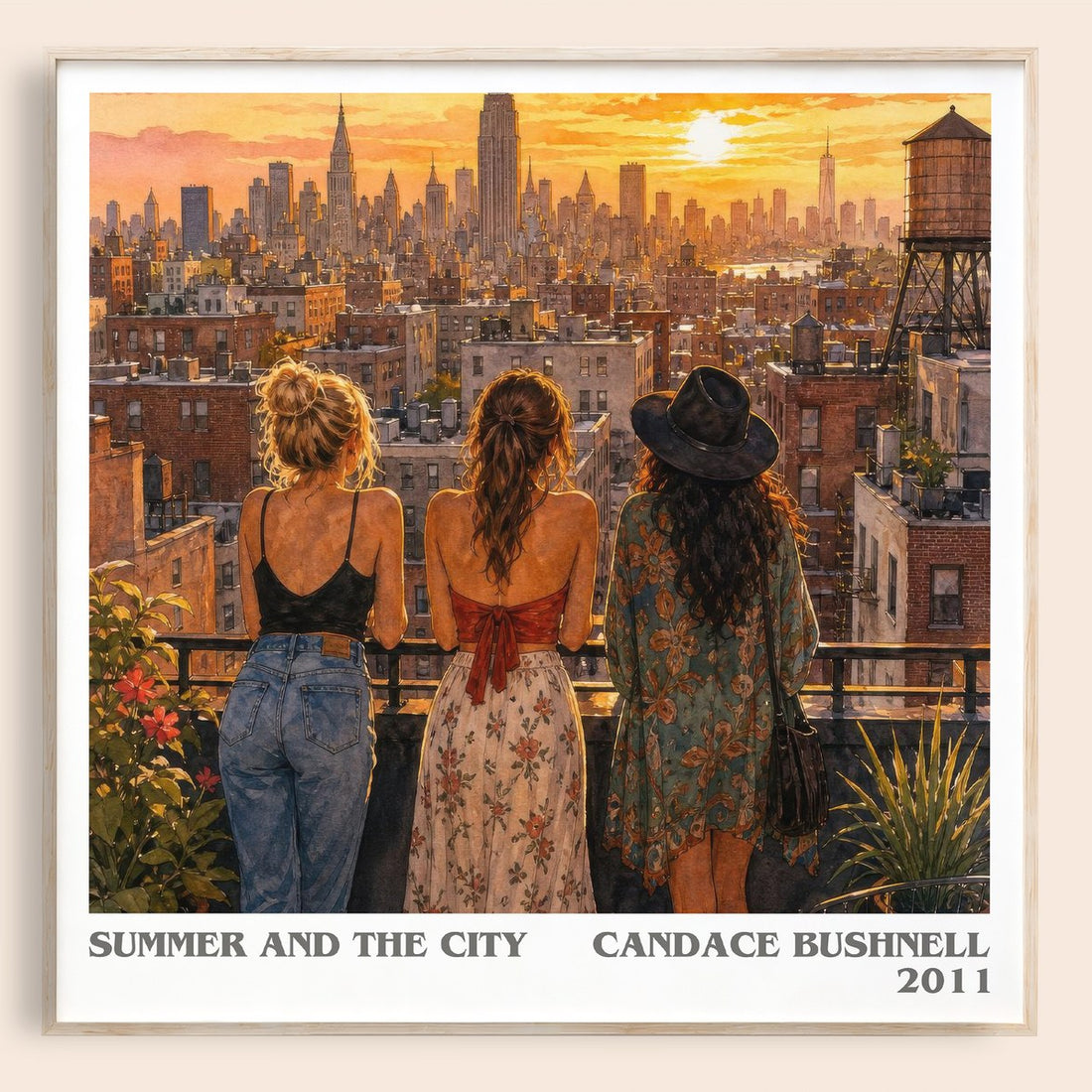 Summer and the city literary book poster by Candace Bushnell – framed literary art print