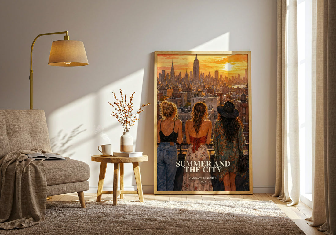 Summer and the city watercolour print in frame leaning in hallway – young adult wall art