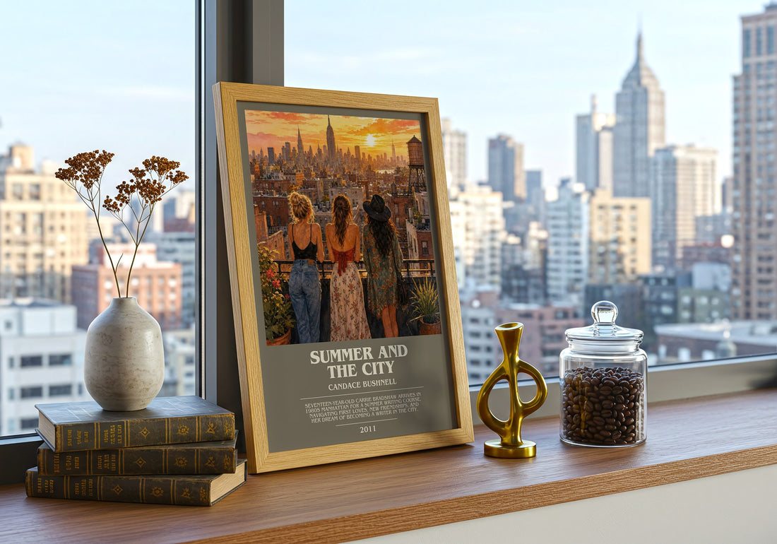 Summer and the city bookish print framed by window – literary home decor