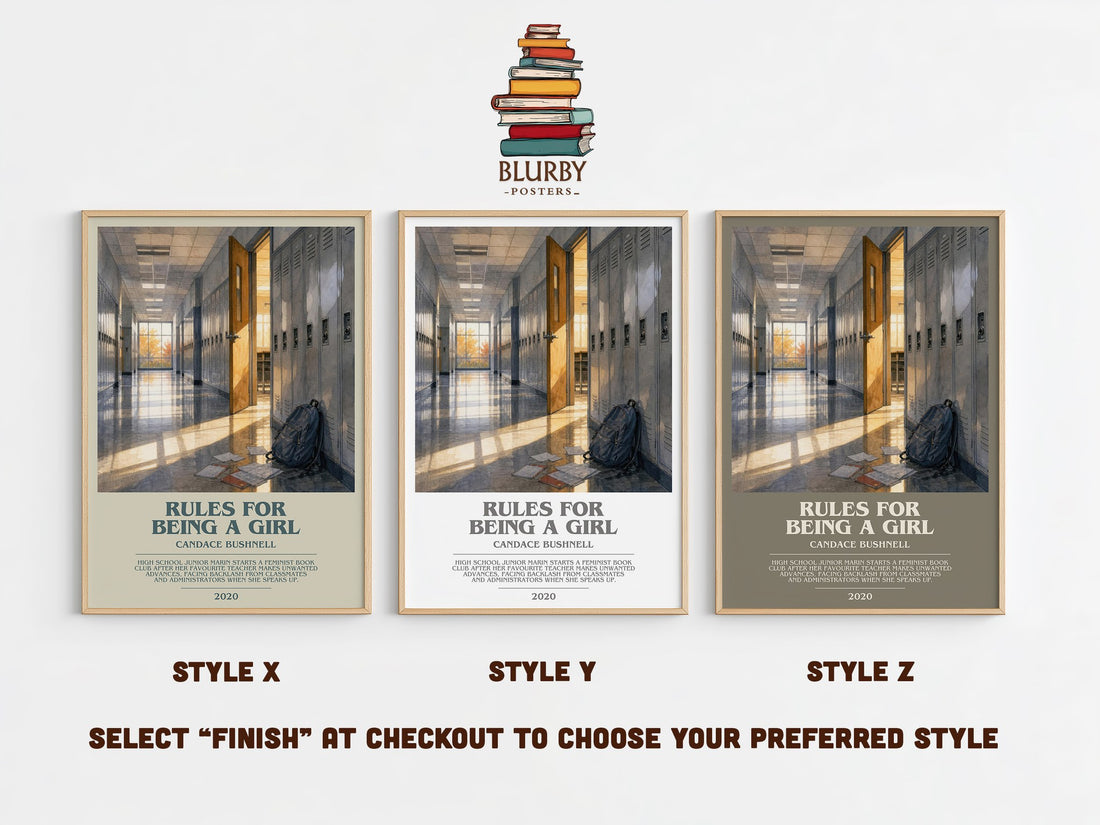 Rules for Being a Girl bookish print in frame leaning in hallway – young adult wall art (mockup)