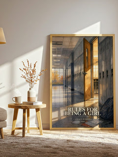 Rules for Being a Girl watercolour print in frame leaning in hallway – young adult wall art