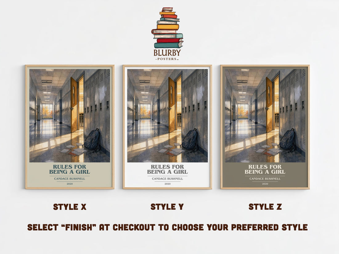 Rules for Being a Girl book cover print in frame leaning in hallway – young adult wall art (mockup)
