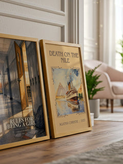 Rules for Being a Girl watercolour print framed by window – literary home decor