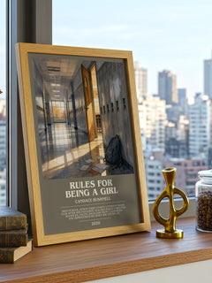 Rules for Being a Girl bookish print framed by window – literary home decor