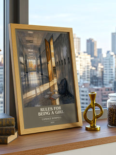Rules for Being a Girl book cover print framed by window – literary home decor