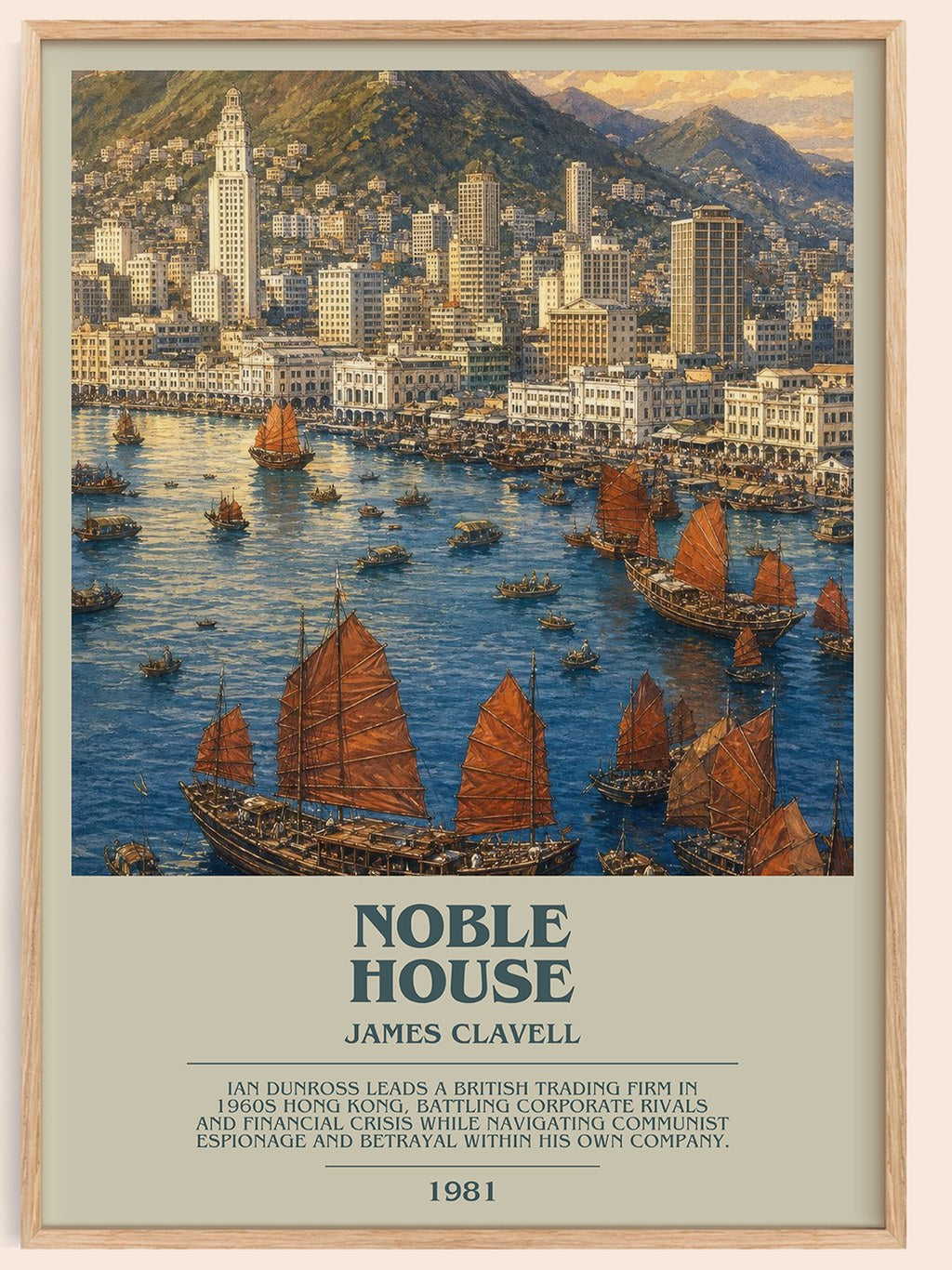 Noble House bookish book poster by James Clavell – framed literary art print