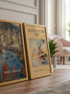Noble House watercolour print framed by window – literary home decor
