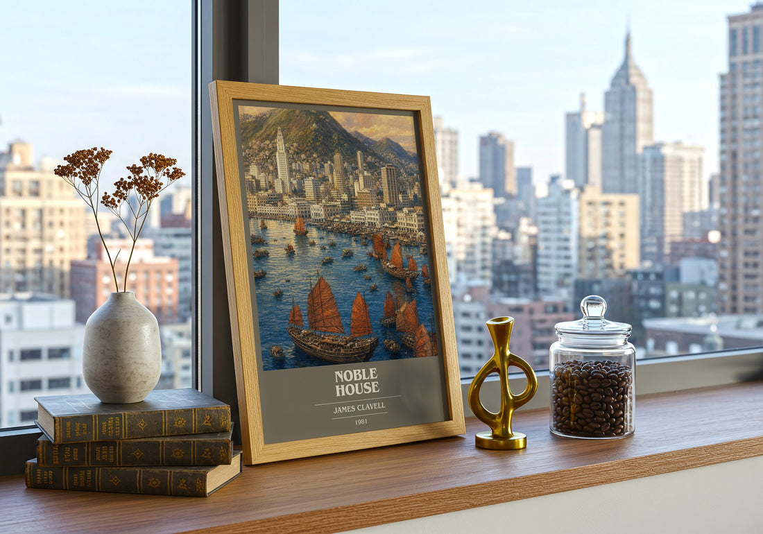 Noble House book cover print framed by window – literary home decor