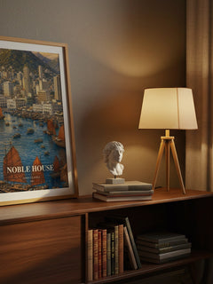 Noble House watercolour print on bookshelf – James Clavell fan gift