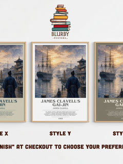 James Clavell's Gai-Jin bookish print in frame leaning in hallway – historical fiction wall art