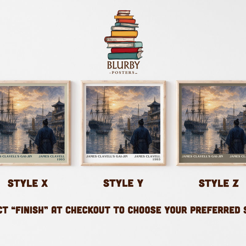 James Clavell's Gai-Jin literary print in frame leaning in hallway – historical fiction wall art