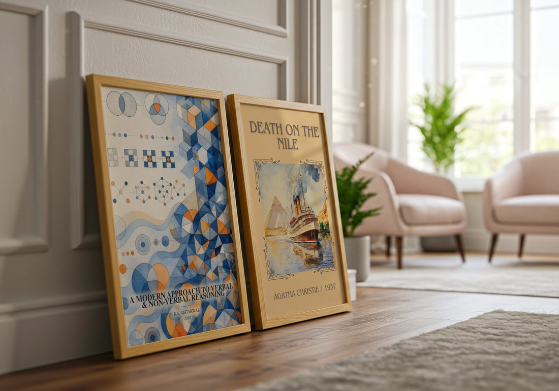 A Modern Approach to Verbal & Non-Verbal Reasoning watercolour print framed by window – literary home decor