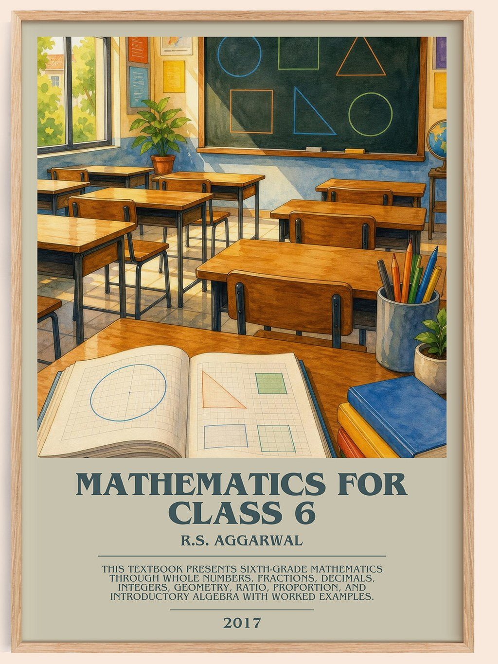 Mathematics For Class 6 bookish book poster by R.S. Aggarwal – framed literary art print