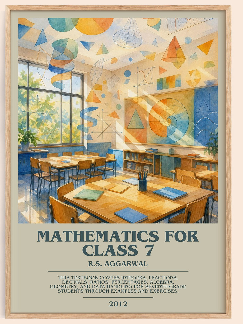Mathematics For Class 7 bookish book poster by R.S. Aggarwal – framed literary art print