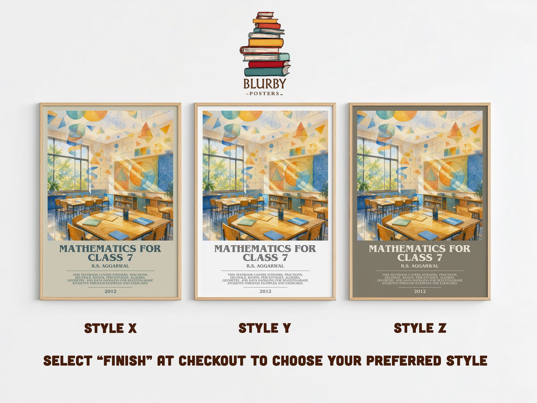 Mathematics For Class 7 bookish print in frame leaning in hallway – non fiction wall art (mockup)