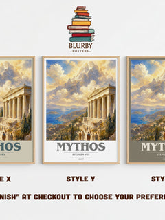 Mythos book cover print in frame leaning in hallway – non fiction wall art