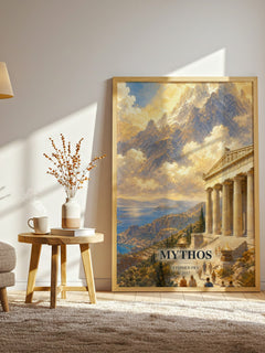 Mythos watercolour print in frame leaning in hallway – non fiction wall art