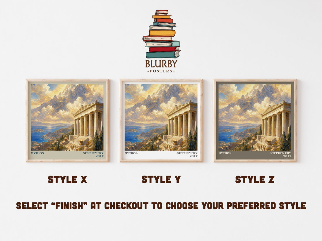 Mythos literary print in frame leaning in hallway – non fiction wall art (mockup)